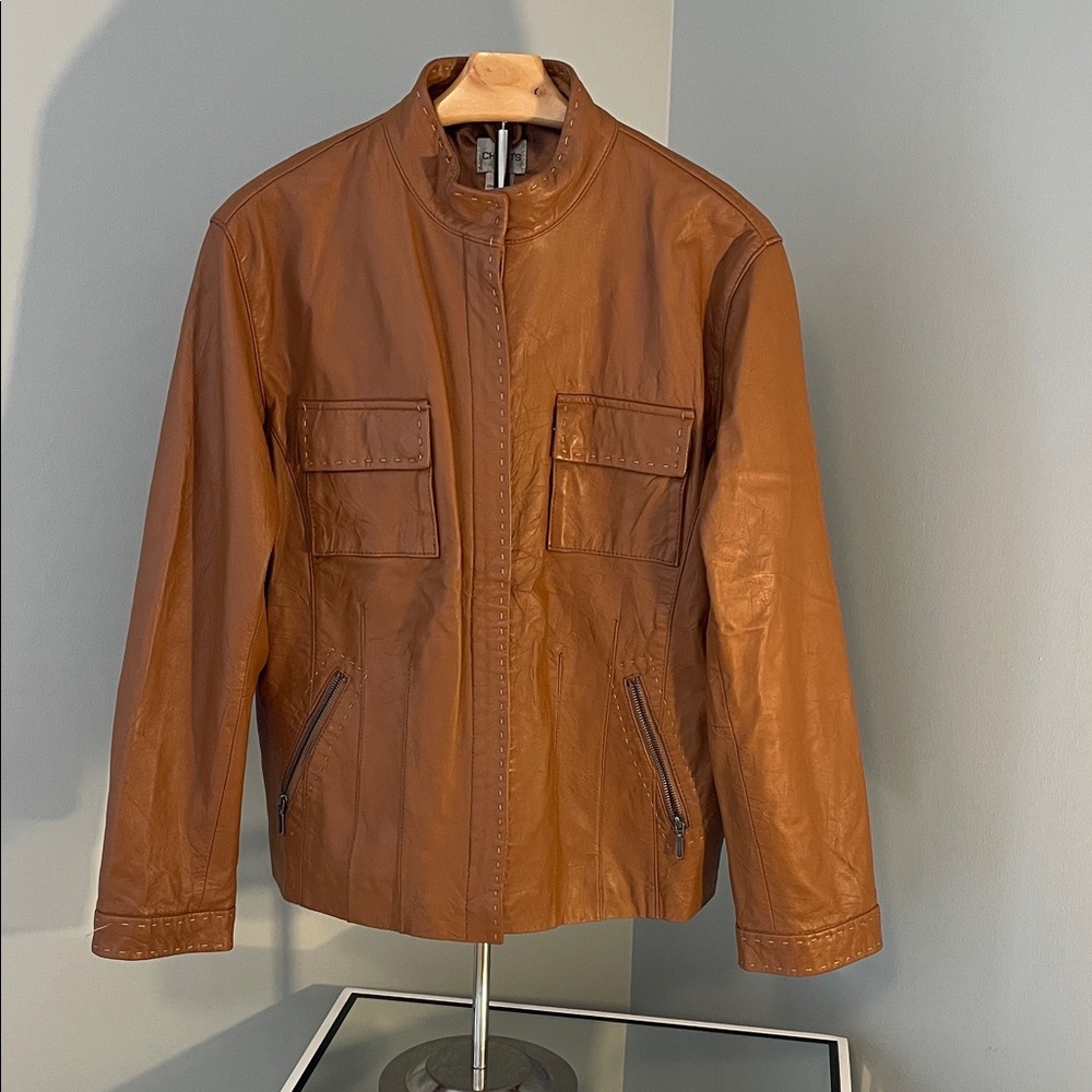 Chico's Tan Leather Jacket size 2 EUC vintage